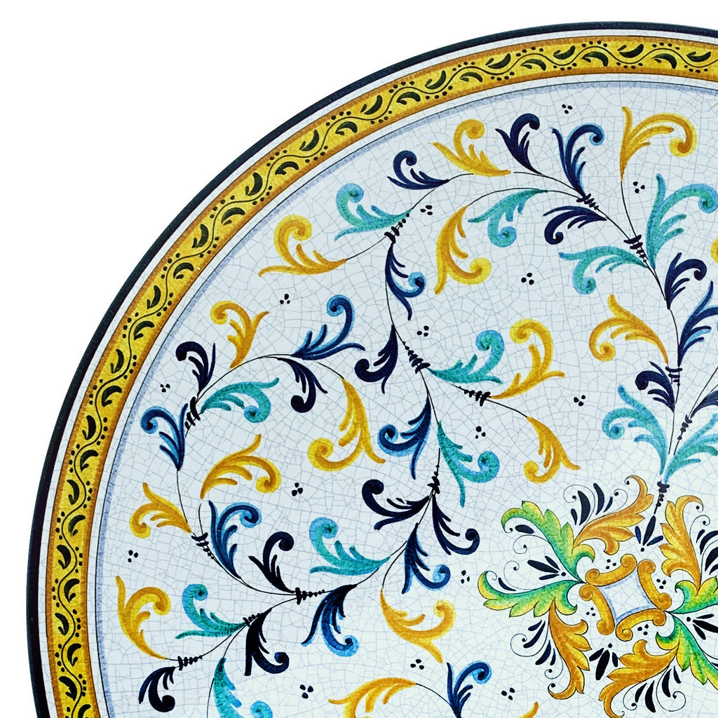 CERAMIC STONE TABLE + IRON BASE: SAN GIMIGNANO Design - Hand Painted in Deruta, Italy. - Artistica.com