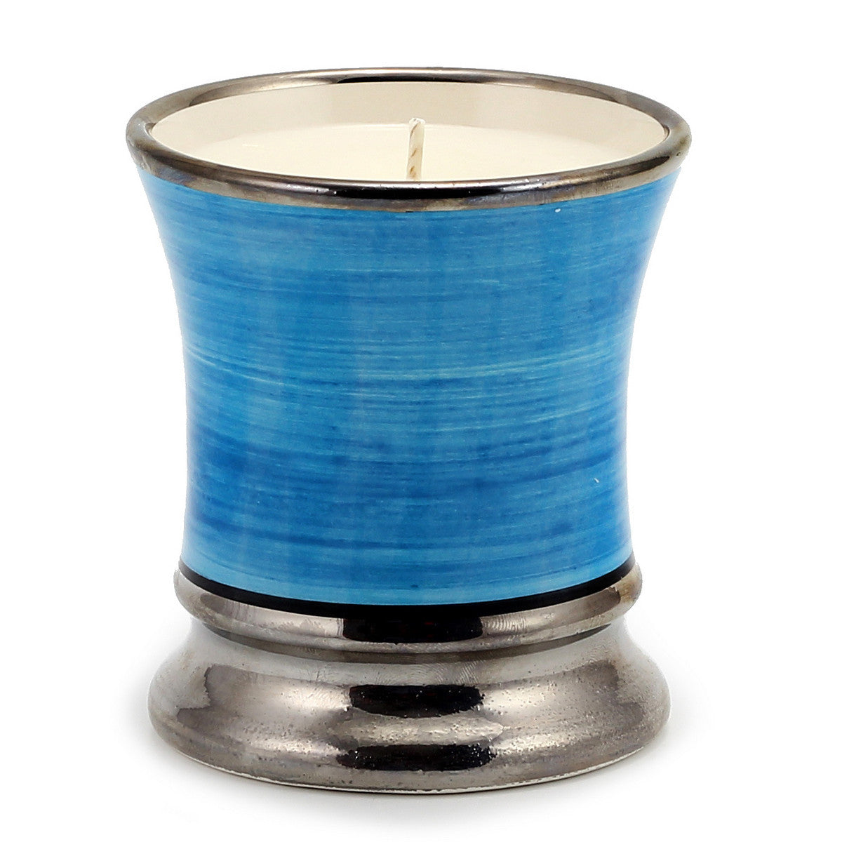 DERUTA CANDLES: Deluxe Precious Cup Candle ~ Coloris Celeste Design ~ Pure Platinum Rim - Artistica.com