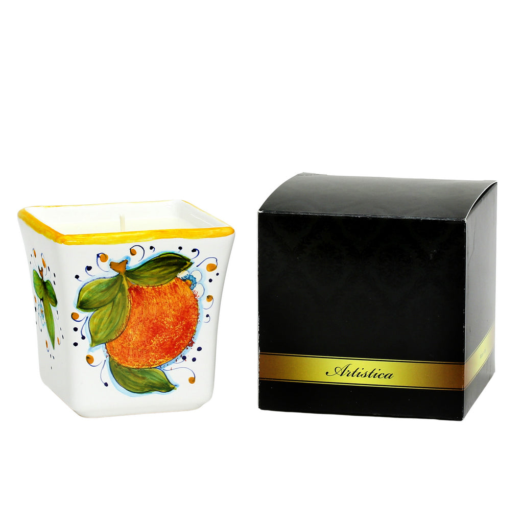 DERUTA CANDLES: Square Flared Candle Sicilian Orange Design [R] - Artistica.com