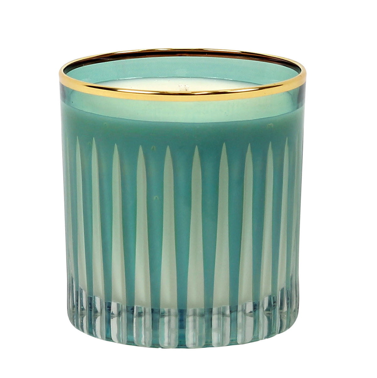 CRYSTAL CANDLES: Scented soy candle in hand engraved GREEN crystal cup ~ Blue Spruce scent - Artistica.com