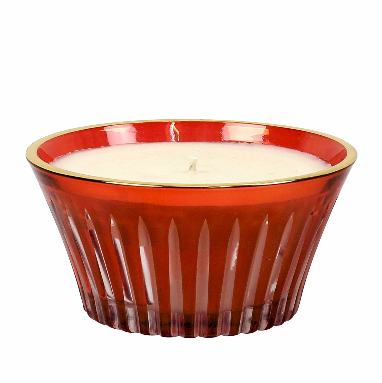 CRYSTAL CANDLES: Scented soy candle in hand engraved RED crystal cup ~ Christmas Tree scent. - Artistica.com