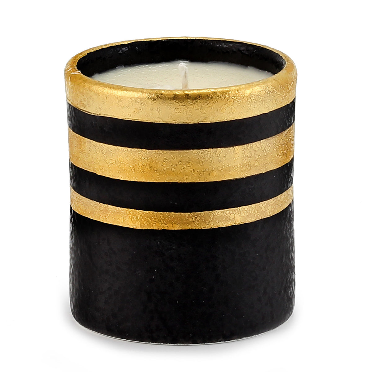 DERUTA MILANO: Candle Black with Hand Painted Pure Gold Stripes - Artistica.com