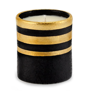 DERUTA MILANO: Candle Black with Hand Painted Pure Gold Stripes - Artistica.com
