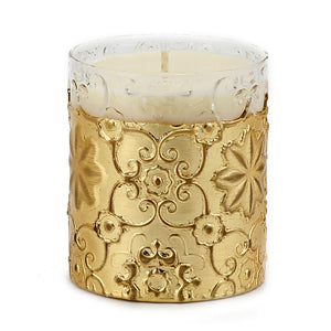 CRYSTAL CANDLES: Bass relief Design with Gold Leaf finish ~ (10 Oz) - Artistica.com
