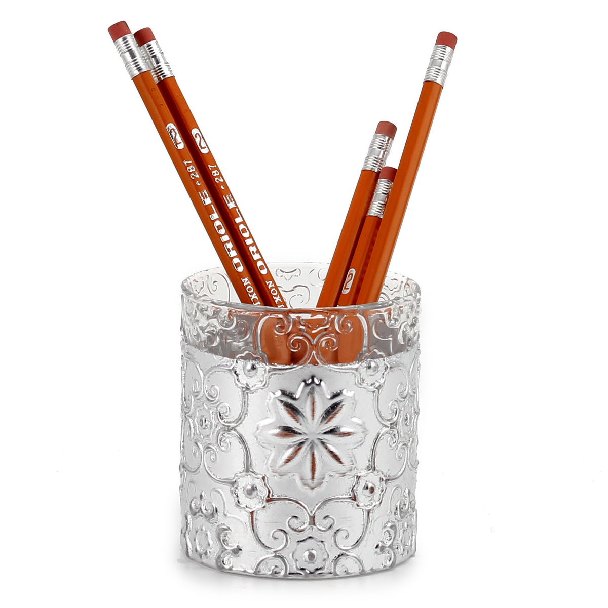 CRYSTAL CANDLES: Bass relief Design with Silver Leaf finish ~ (10 Oz) - Artistica.com