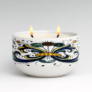 SUBLIMART: Two Wicks Soy Wax Candle in a Porcelain Bowl - Deruta Style (Design #DER01)