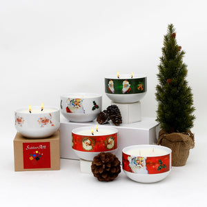 SUBLIMART: Two Wicks Soy Wax Candle in a Porcelain Bowl - Santa Claus (Design #XMS01)