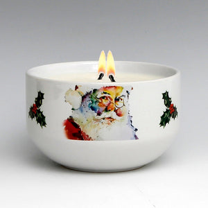 SUBLIMART: Two Wicks Soy Wax Candle in a Porcelain Bowl - Santa Claus (Design #XMS04)