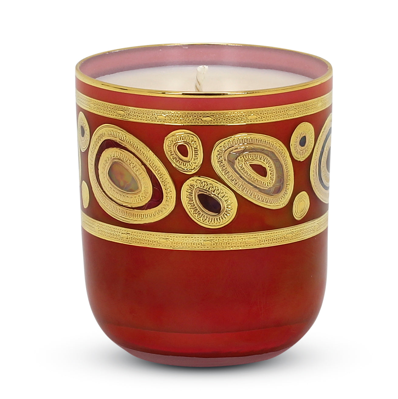 CRYSTAL CANDLES: Regalia Design candle with 14 Carats Gold finish Orange Glass  ~ (10 Oz) - Artistica.com
