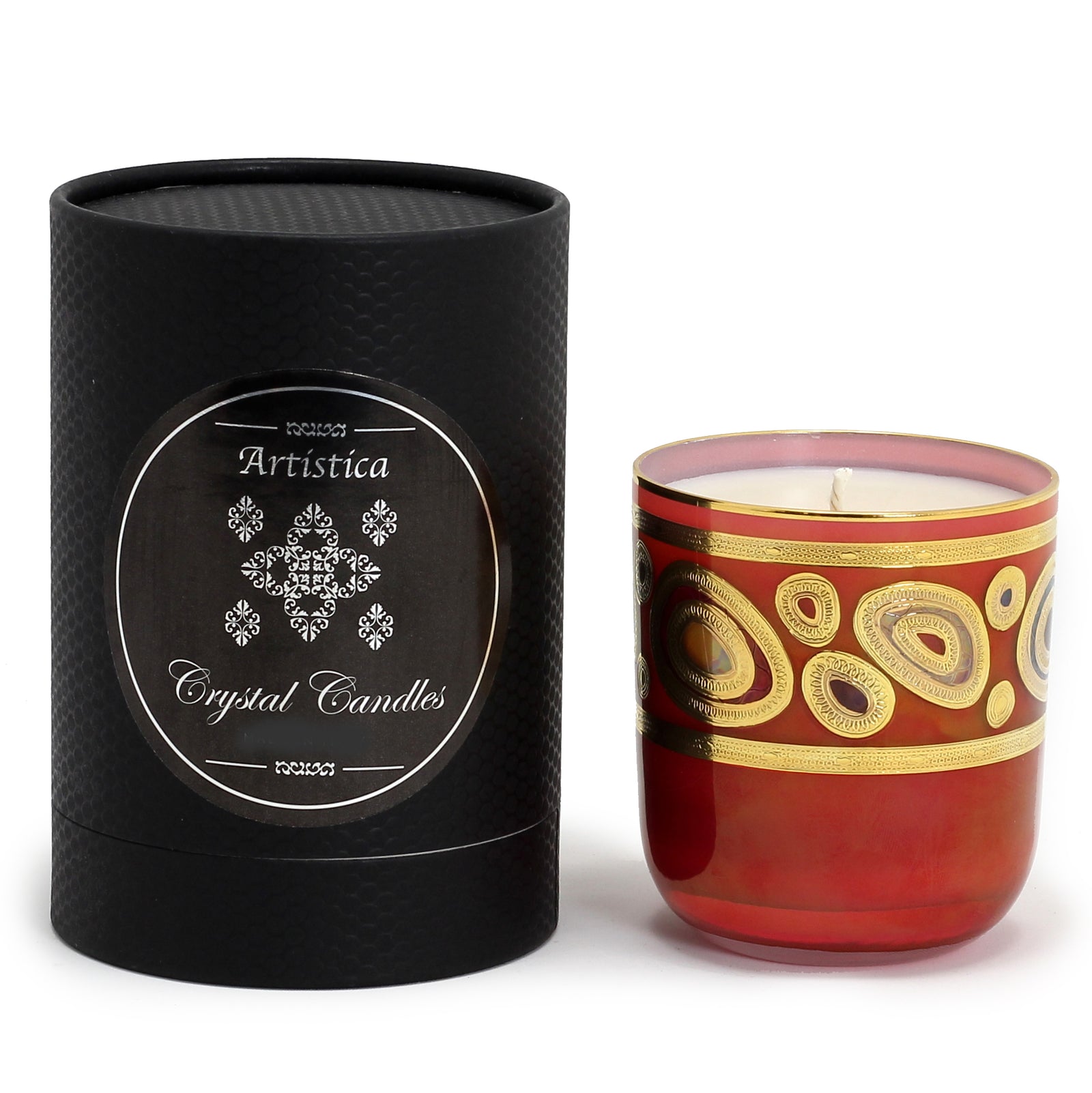 CRYSTAL CANDLES: Regalia Design candle with 14 Carats Gold finish Orange Glass  ~ (10 Oz) - Artistica.com