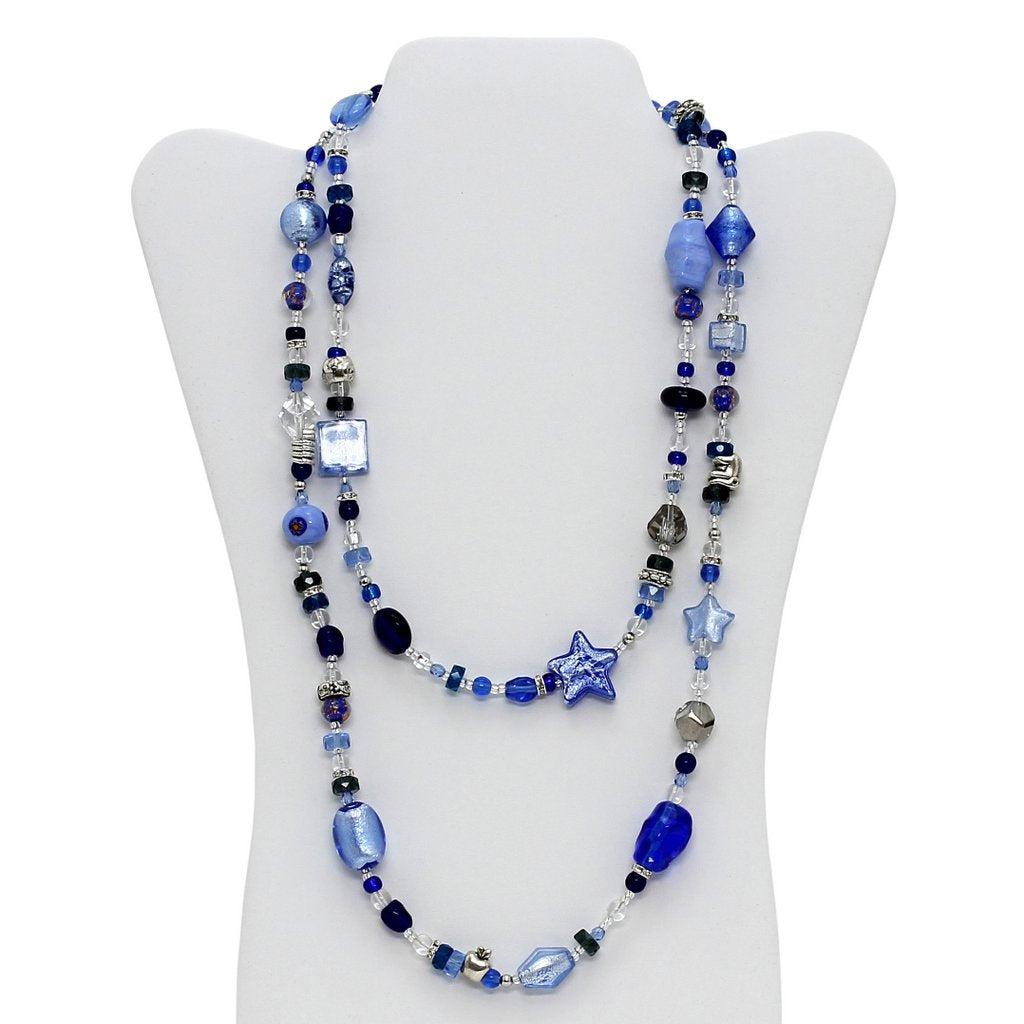 MURANO MURRINA: Hand Blown Murano Glass Necklace Giuditta - AQUA/BLUE - Artistica.com