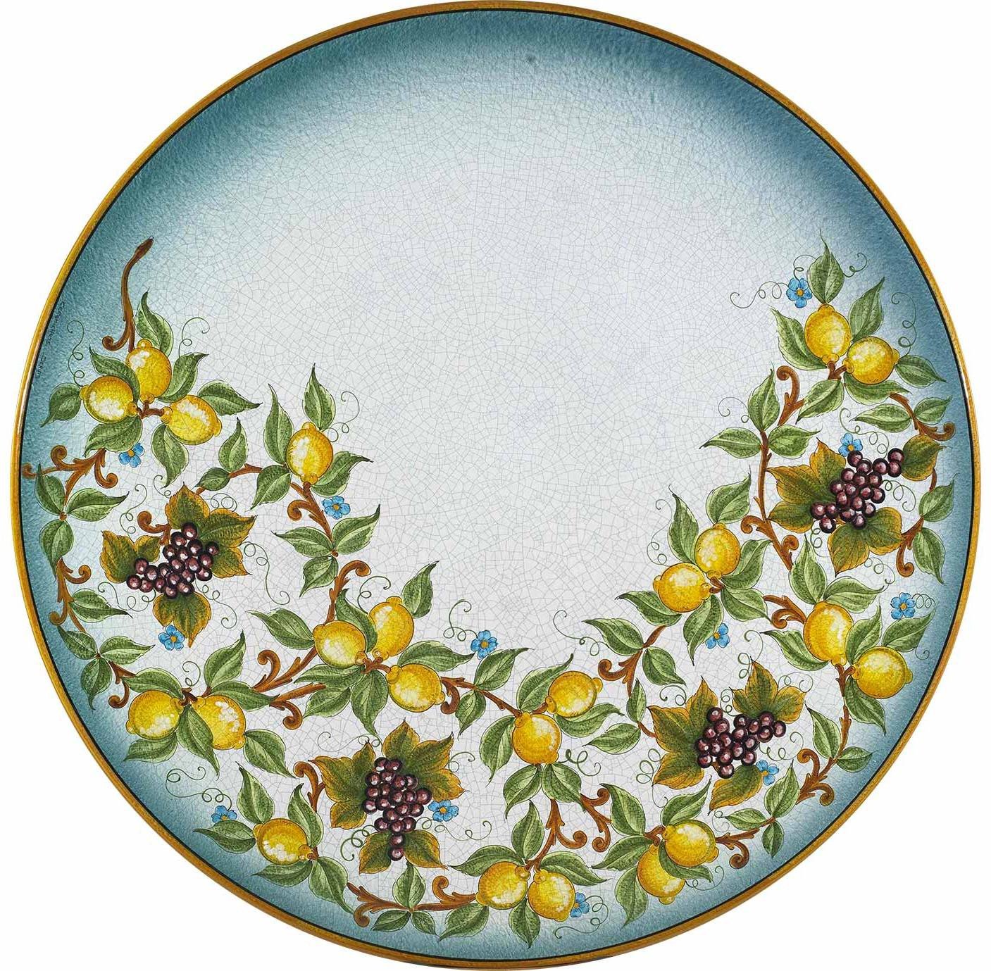 CERAMIC STONE TABLE + IRON BASE: CAPRI Design - Hand Painted in Deruta, Italy. - Artistica.com