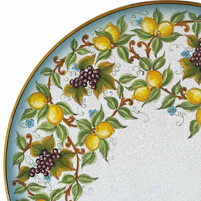 CERAMIC STONE TABLE + IRON BASE: CAPRI Design - Hand Painted in Deruta, Italy. - Artistica.com