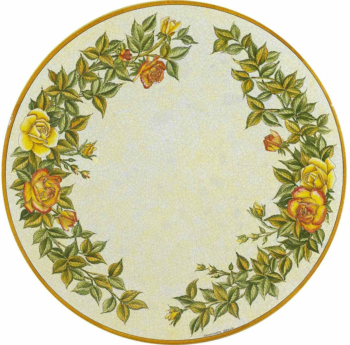 CERAMIC STONE TABLE + IRON BASE: CASCIA Design^ - Hand Painted in Deruta, Italy. - Artistica.com