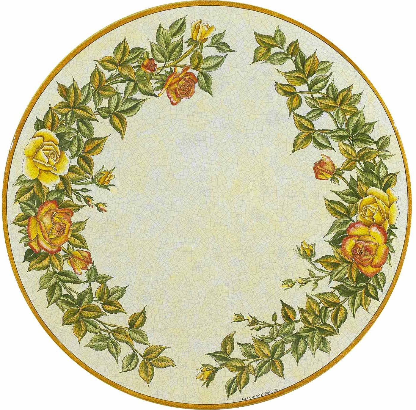 CERAMIC STONE TABLE + IRON BASE: CASCIA Design^ - Hand Painted in Deruta, Italy. - Artistica.com