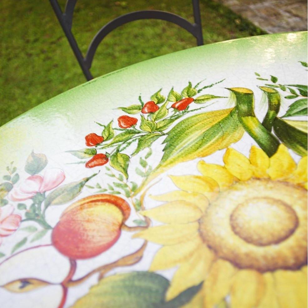 CERAMIC STONE TABLE + IRON BASE: CASCIA Design^ - Hand Painted in Deruta, Italy. - Artistica.com