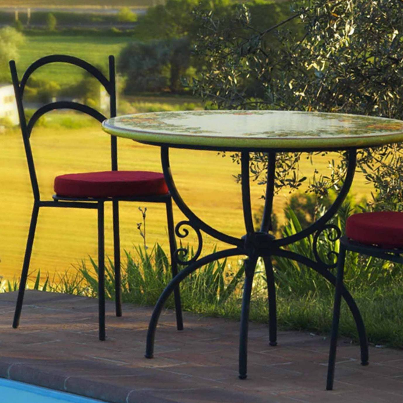 CERAMIC STONE TABLE + IRON BASE: CASCIA Design^ - Hand Painted in Deruta, Italy. - Artistica.com