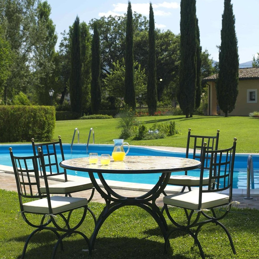 CERAMIC STONE TABLE + IRON BASE: ALTAMURA Design - Hand Painted in Deruta, Italy. - Artistica.com