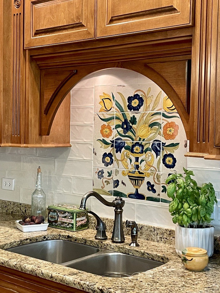 ANTICA DERUTA: WALL PANEL BACKSPLASH VASE OF FLOWER - Artistica.com