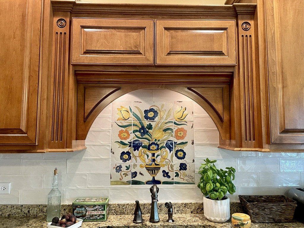 ANTICA DERUTA: WALL PANEL BACKSPLASH VASE OF FLOWER - Artistica.com