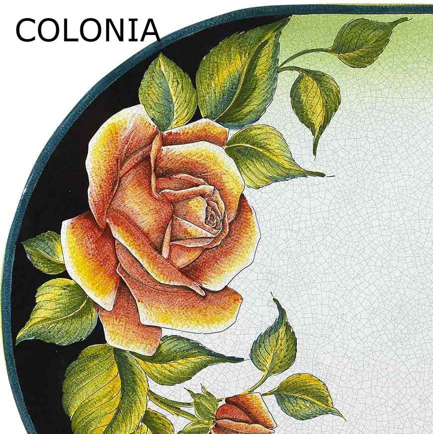 CAFE-BISTRO ROUND TABLE: Ceramic-Stone top on iron base (28" Diam. x 30" High.) in Deruta, Italy. - Artistica.com