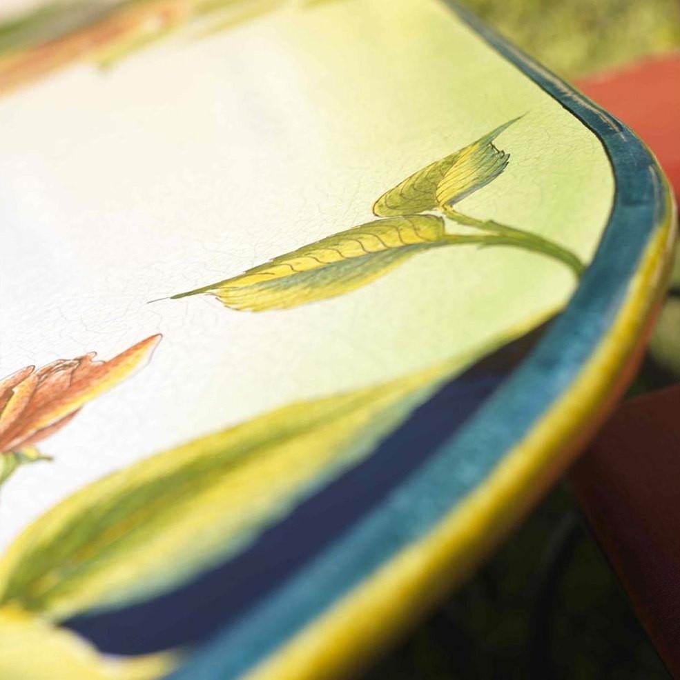 CERAMIC STONE TABLE + IRON BASE: COLONIA Design^ - Hand Painted in Deruta, Italy. - Artistica.com