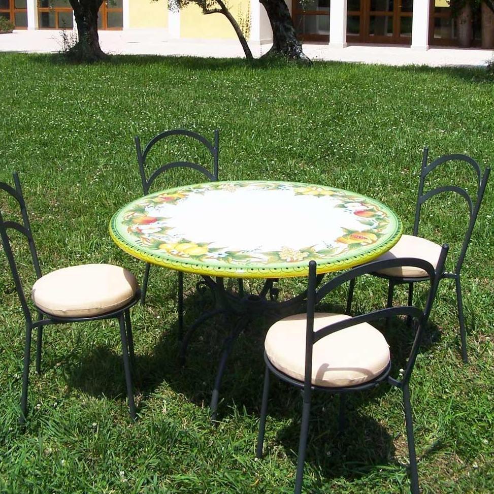 CERAMIC STONE TABLE + IRON BASE: CORTINA Design - Hand Painted in Deruta, Italy. - Artistica.com
