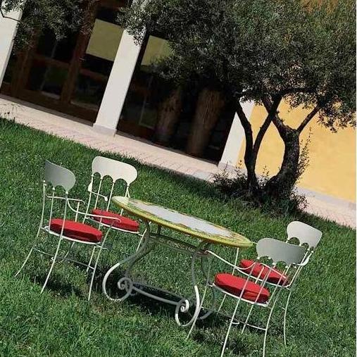 CERAMIC STONE TABLE + IRON BASE: CORTINA Design - Hand Painted in Deruta, Italy. - Artistica.com