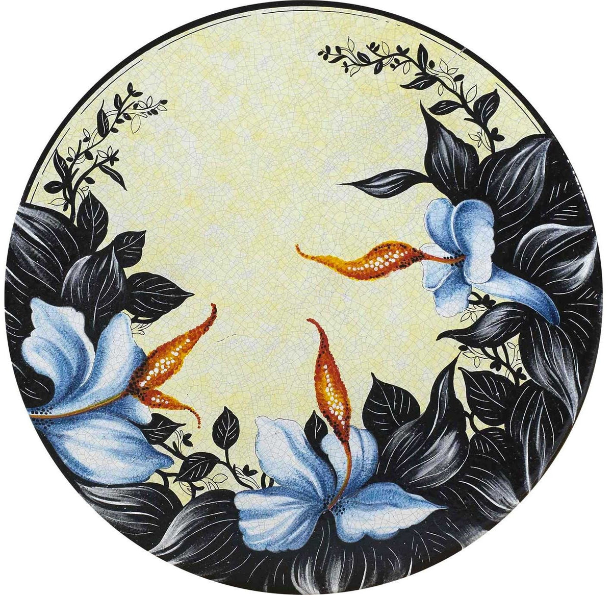 CERAMIC STONE TABLE + IRON BASE: CRACOVIA Design - Hand Painted in Deruta, Italy. - Artistica.com