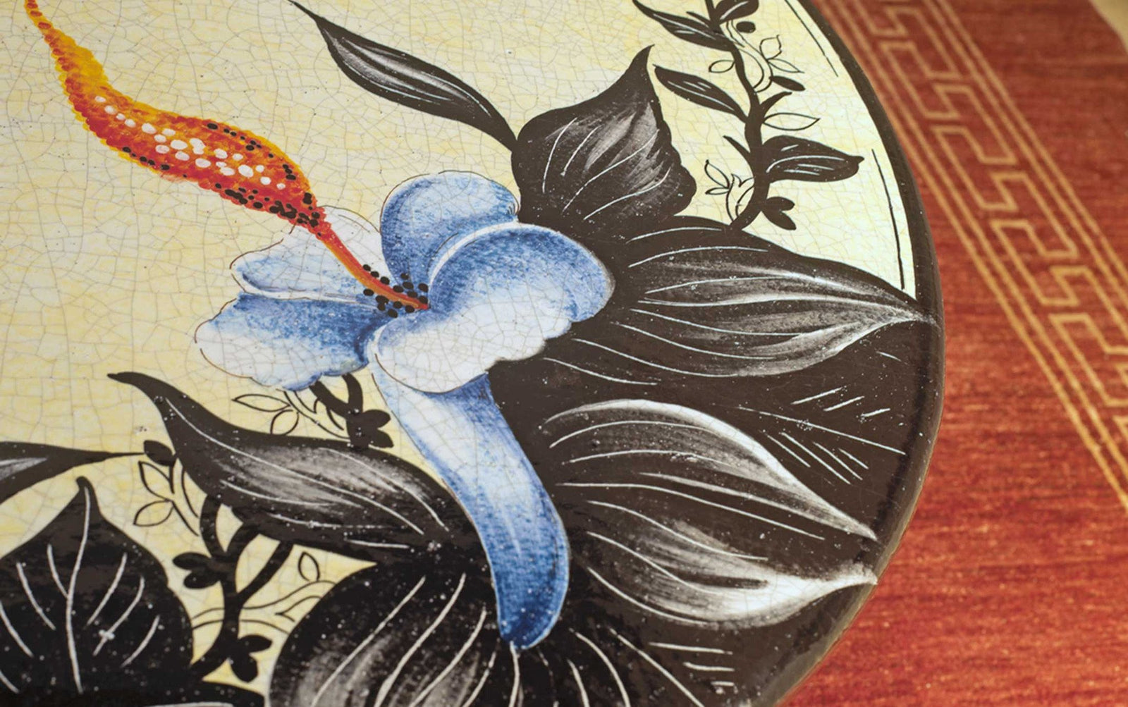 CERAMIC STONE TABLE + IRON BASE: CRACOVIA Design - Hand Painted in Deruta, Italy. - Artistica.com