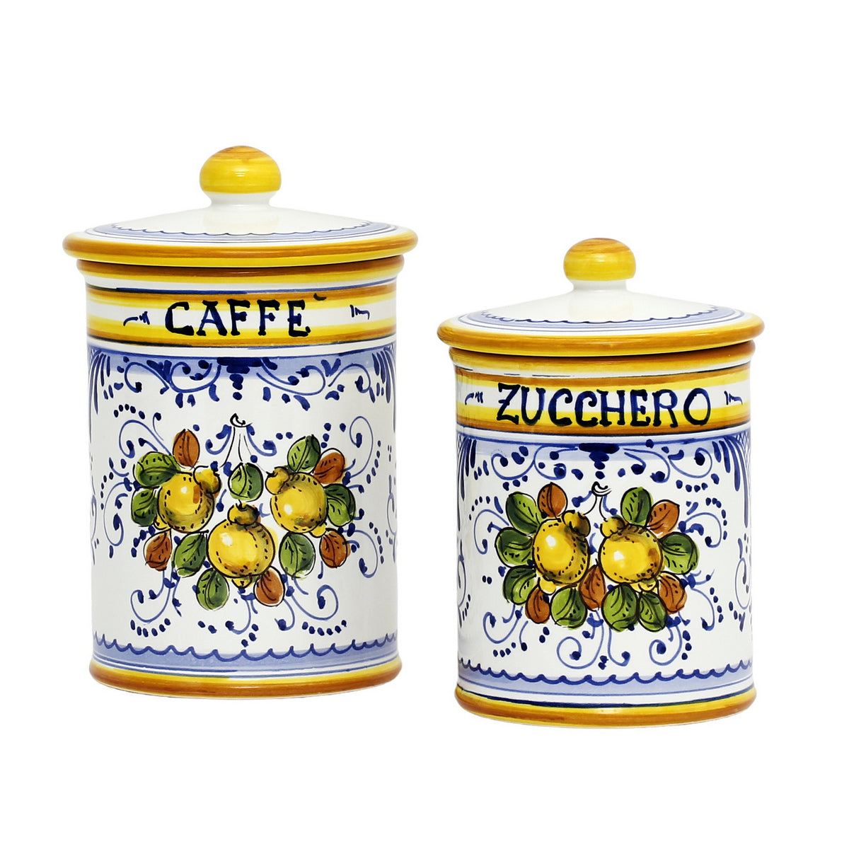 LIMONCINI: Tuscan Canister Set &#39;ZUCCHERO&#39; &amp; &#39;CAFFE&#39; - Lemon design (Set of two as shown) - Artistica.com
