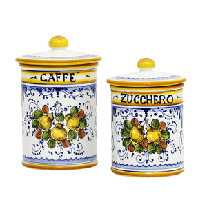 LIMONCINI: Tuscan Canister Set 'ZUCCHERO' & 'CAFFE' - Lemon design (Set of two as shown) - Artistica.com