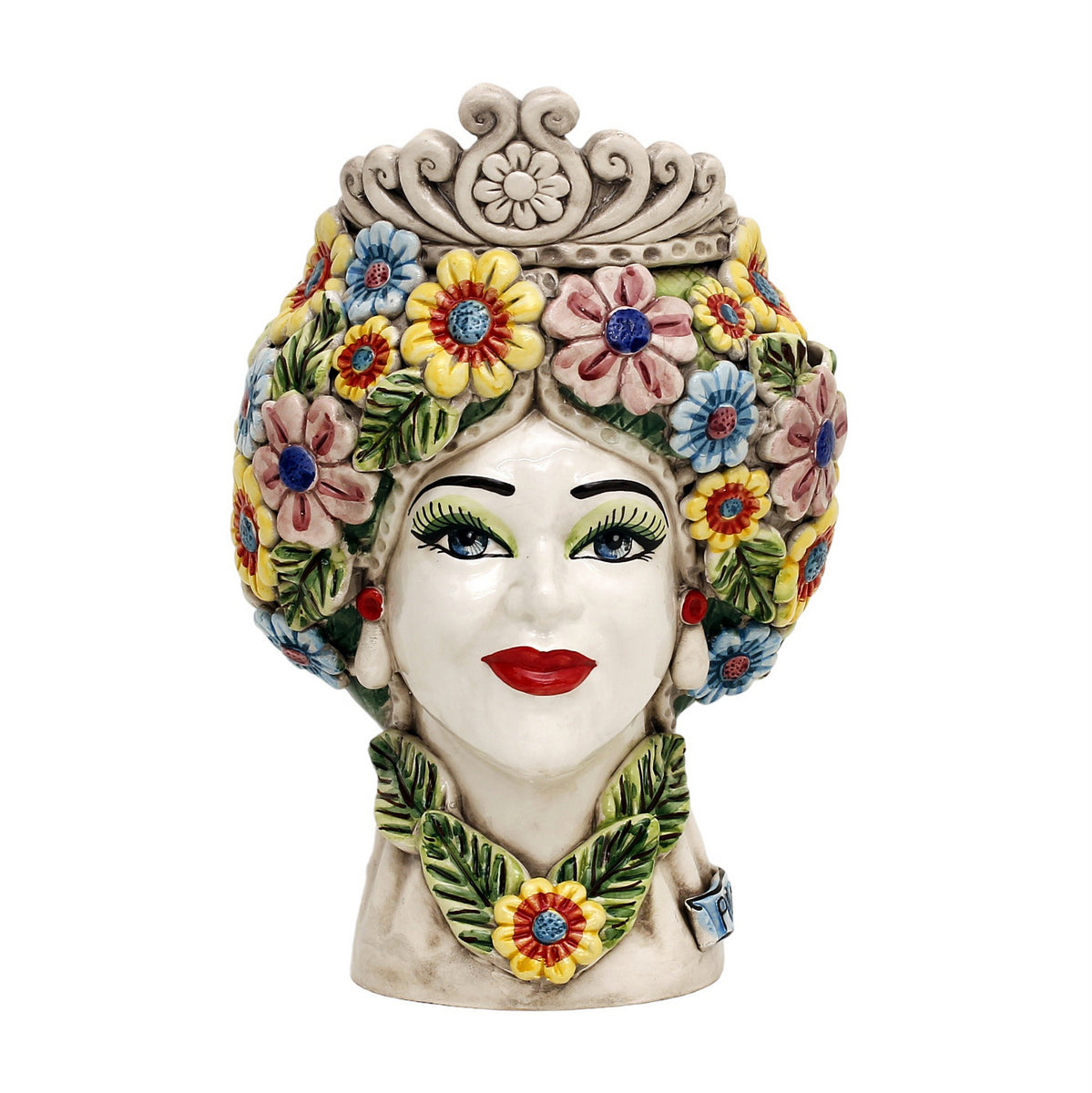 CALTAGIRONE: Sicilian Moorish Head Vase - Woman with Spring flowers (Medium 12&quot; H.) - Artistica.com