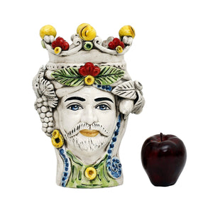 CALTAGIRONE: Sicilian Moorish Head Vase - SET OF TWO - Woman with Crown & Fruit (Medium 11" H.) - Artistica.com