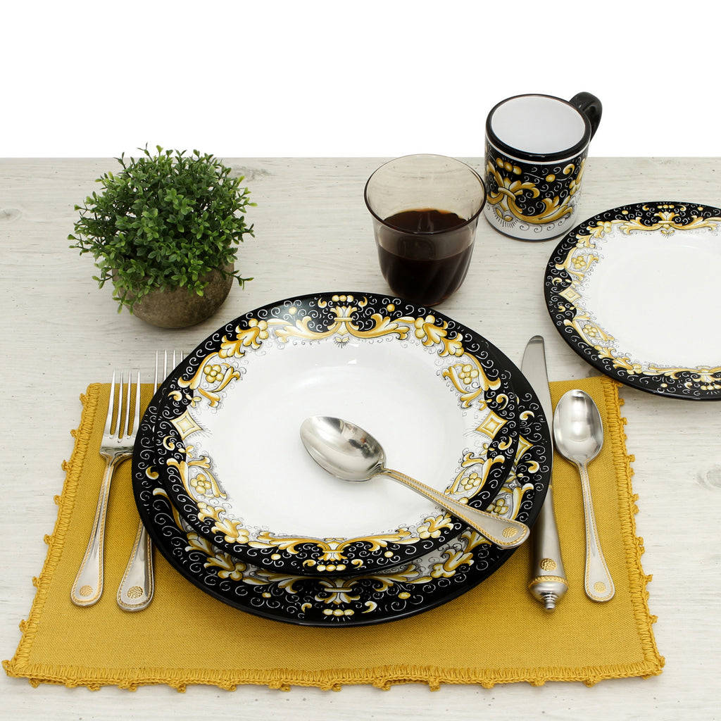 DERUTA COLORI: Pasta/Soup Rim Plate - BLACK/GOLD - Artistica.com