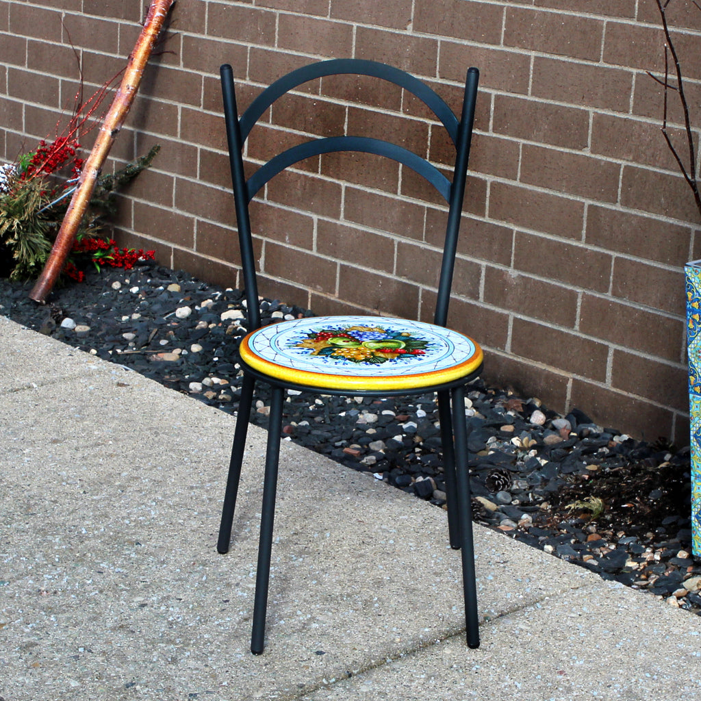 WROUGHT IRON CHAIR: Diana Design with ceramic stone seat - Artistica.com