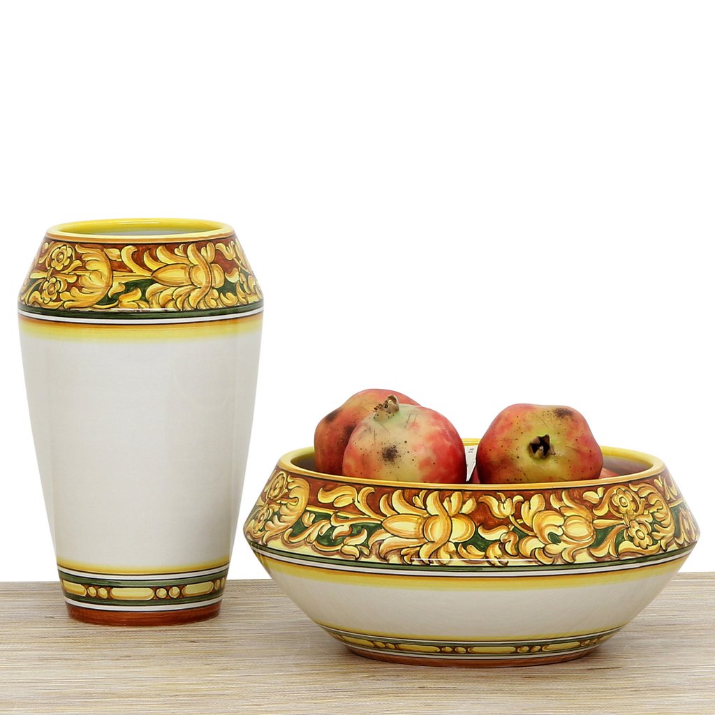DERUTA BELLA: Fruit Bowl Centerpiece - Old Orange Design - (Premium Masterpiece by Francesca Niccacci) - Artistica.com