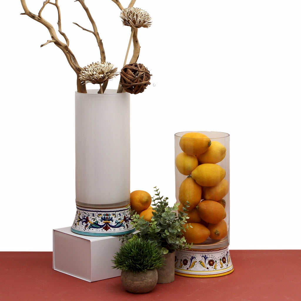 DERUTA BELLA VETRO: Cylindrical Glass Vase on ceramic base RICCO DERUTA design - BLACK Glass - Artistica.com