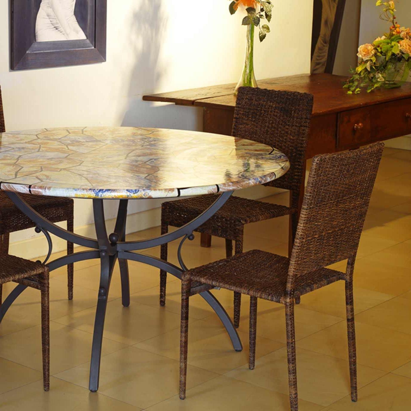 CERAMIC STONE TABLE + IRON BASE: DUBLINO Design - Hand Painted in Deruta, Italy. - Artistica.com