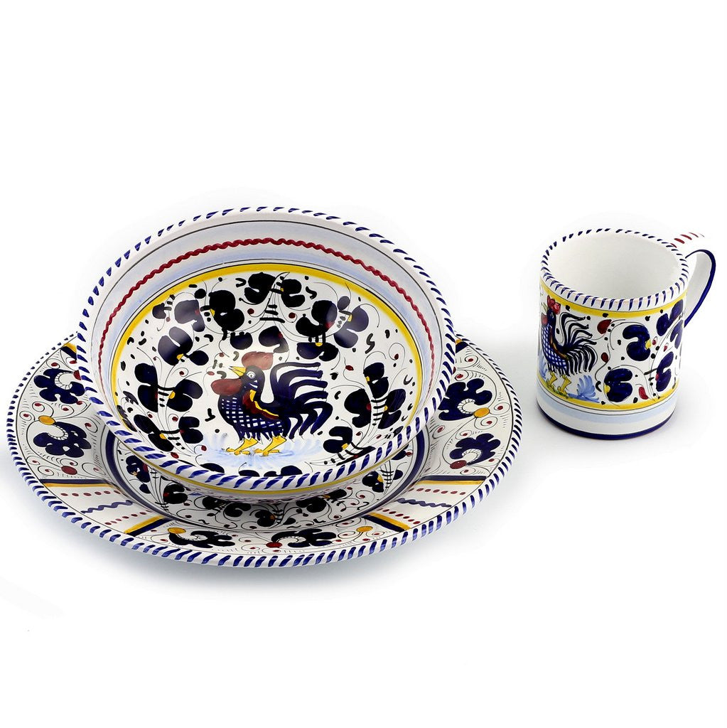 ORVIETO BLUE ROOSTER: Pre Pack Dinner Plate + Coupe Bowl + Mug - Artistica.com