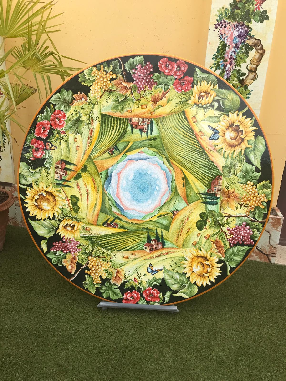 CERAMIC STONE TABLE + IRON BASE: FIRENZE Design^ - Hand Painted - Artistica.com