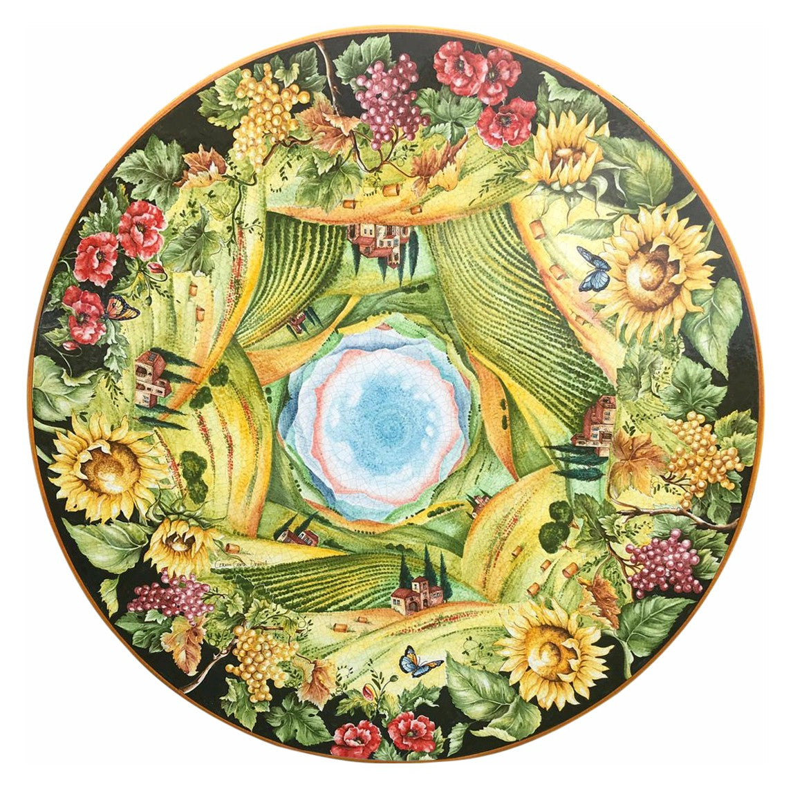 CERAMIC STONE TABLE + IRON BASE: FIRENZE Design^ - Hand Painted - Artistica.com