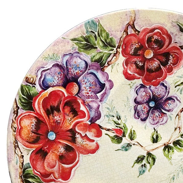 CERAMIC STONE TABLE + IRON BASE: FLOWER Design^ - Hand Painted - Artistica.com