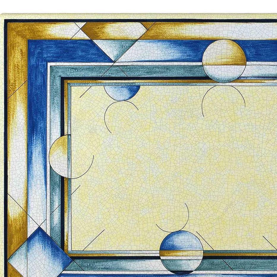 CERAMIC STONE TABLE + IRON BASE: FRANCOFORTE Design - Hand Painted in Deruta, Italy. - Artistica.com