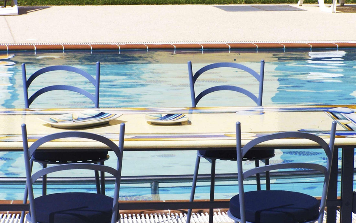 CERAMIC STONE TABLE + IRON BASE: FRANCOFORTE Design - Hand Painted in Deruta, Italy. - Artistica.com