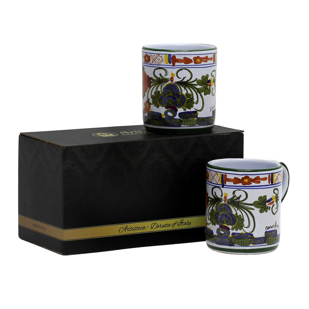 GIFT BOX: With two Deruta Mugs - FAENZA CARNATION Design - Artistica.com