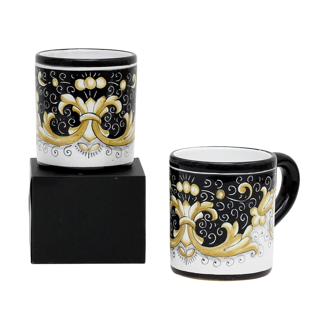 GIFT BOX: With two Deruta Mugs - DERUTA COLORI Black Gold Design - Artistica.com