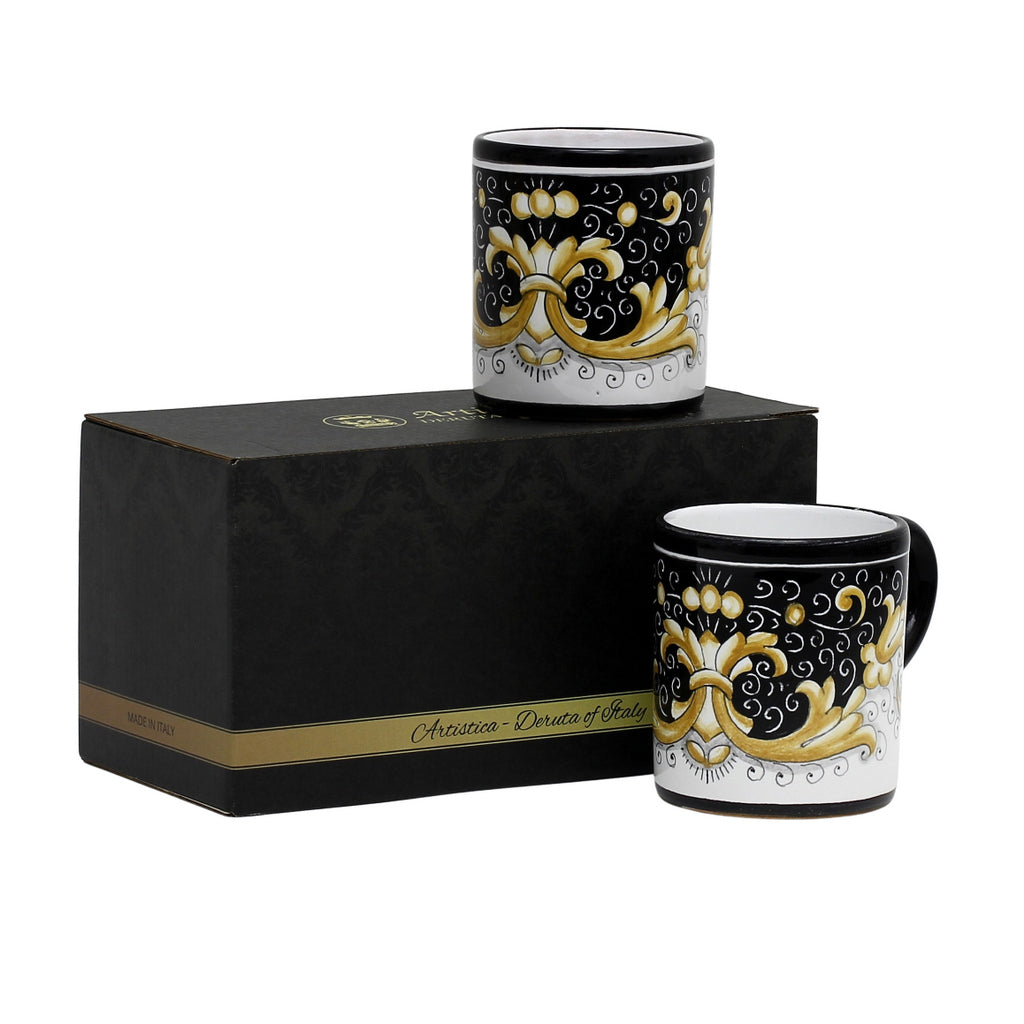 GIFT BOX: With two Deruta Mugs - DERUTA COLORI Black Gold Design - Artistica.com