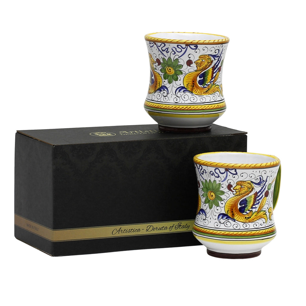 GIFT BOX: With two Deruta Mugs - RAFFAELLESCO DELUXE Concave Design - Artistica.com