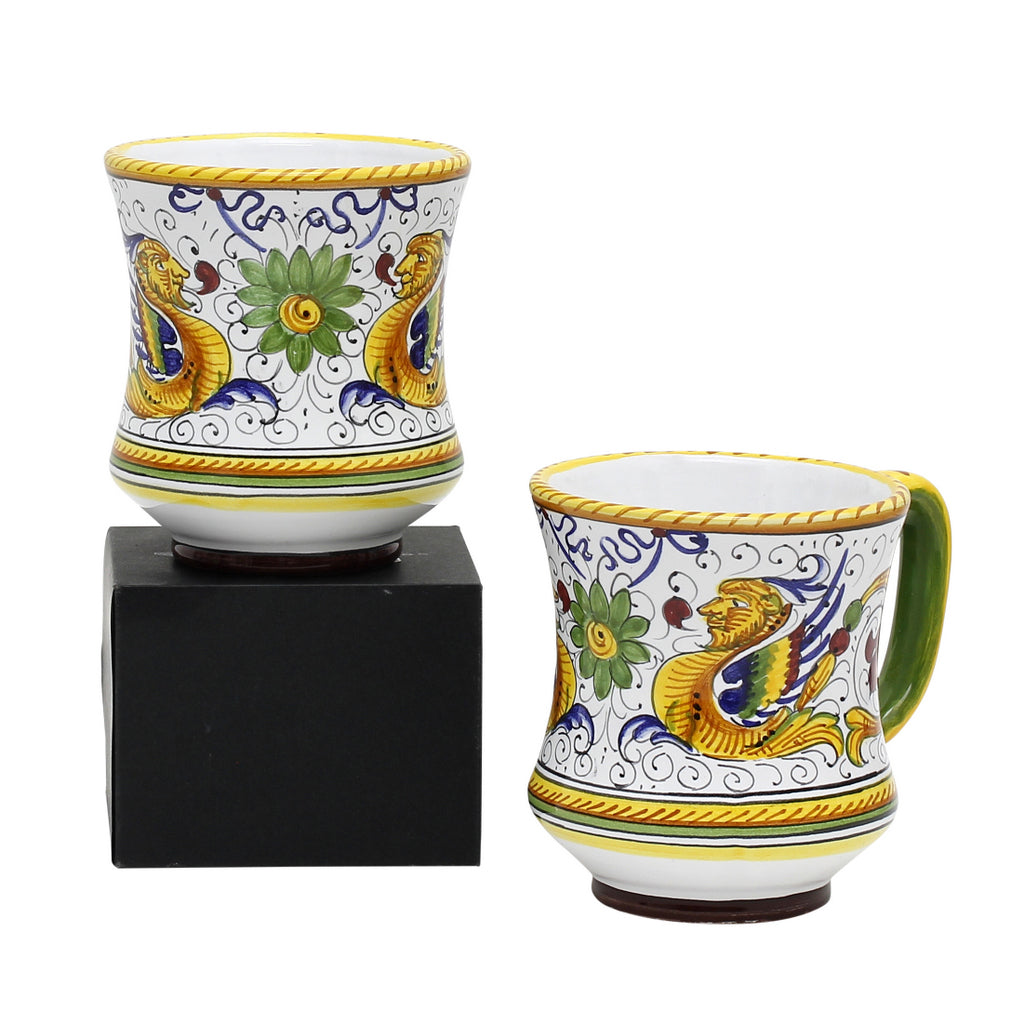 GIFT BOX: With two Deruta Mugs - RAFFAELLESCO DELUXE Concave Design - Artistica.com